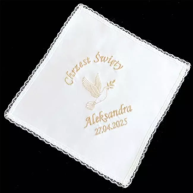 Elegancka szatka do chrztu - z imieniem, haftem
