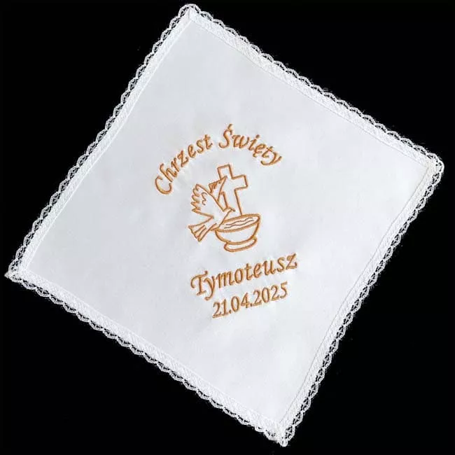 Biała chusteczka do chrztu z haftem