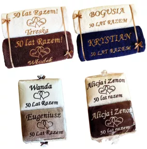 Prezent na 50 Rocznicę Ślubu - Złote Gody - ręczniki z napisem