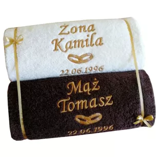 Ręczniki haftowane - prezent na Ślub, Rocznicę, Jubileusz - komplet 70x140 cm