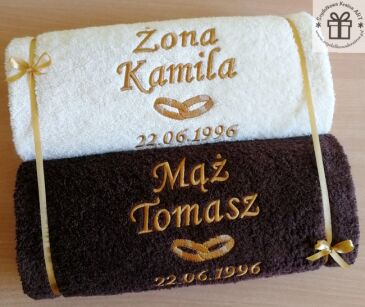 Ręczniki haftowane - prezent na Ślub, Rocznicę, Jubileusz - komplet 70x140 cm