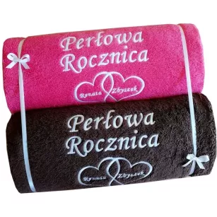 Prezent na Rocznicę Ślubu, Gody - złote, srebrne, rubinowe, perłowe, diamentowe - ręczniki z haftem