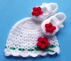 Komplet szydełkowy 2-cz. czapeczka+buciki, KOLEKCJA KWIATY 3-D - 6
