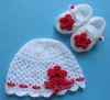 Komplet szydełkowy 2-cz. czapeczka+buciki, KOLEKCJA KWIATY 3-D - 5