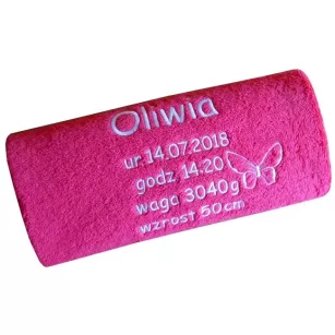 Ręcznik z metryczką haftem 70x140 okrycie - prezent na Narodziny, Chrzest, Roczek