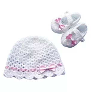 Komplet szydełkowy 2-cz. czapeczka+buciki, KOLEKCJA KOKARDKI