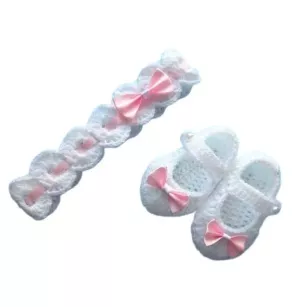 Komplet szydełkowy 2-cz. opaska+buciki KOLEKCJA KOKARDKI