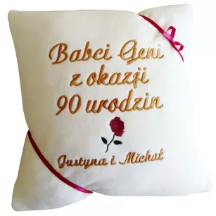 Prezent na 90 urodziny dla Babci, Dziadka, Mamy, Taty, Cioci, Wujka  - poduszka z napisem