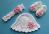 Komplet szydełkowy 3-cz. kapelusik+opaska+buciki, KOLEKCJA KWIATY - 4
