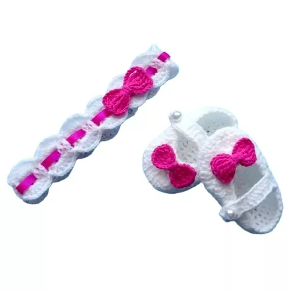 Komplet szydełkowy opaska + buciki - dla dziewczynki