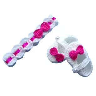 Komplet szydełkowy 2-cz. opaska+buciki, KOLEKCJA KOKARDKI HANDMADE