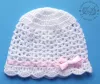 Czapeczki szydełkowe - KOLEKCJA GROSZKI czapeczka szydełkowa czapka niemowlęca na chrzest do chrztu narodziny roczek - 3