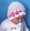 Czapeczki szydełkowe - KOLEKCJA GROSZKI czapeczka szydełkowa czapka niemowlęca na chrzest do chrztu narodziny roczek - 2