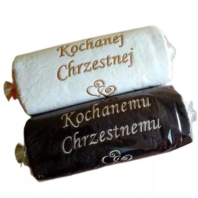 Prezent dla Chrzestnej Chrzestnego na podziękowania - ręcznik z napisem