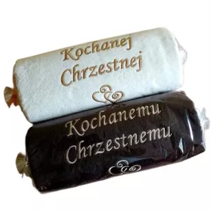 Prezent dla Chrzestnej Chrzestnego na podziękowania - ręcznik z napisem