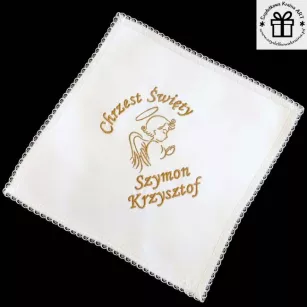 Biała chusteczka szatka do Chrztu z haftem