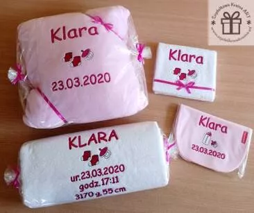 Poduszka + Ręcznik 70x140 + Śliniak - komplet z dowolnym haftem