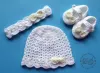 Komplet szydełkowy 3-cz. czapeczka+opaska+buciki, KOLEKCJA KOKARDKI HANDMADE - 7