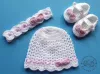 Komplet szydełkowy 3-cz. czapeczka+opaska+buciki, KOLEKCJA KOKARDKI HANDMADE - 4