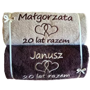 Prezent na 20 Rocznicę Ślubu -  Porcelanowe Gody - ręczniki z napisem