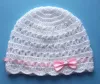 Czapeczka na szydełku niemowlęca KOKARDKI chrzest roczek - 2
