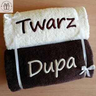 Śmieszne ręczniki na prezent Buzia, Twarz, Pupa, Dupa, Gymba, Rzić