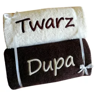 Śmieszne ręczniki na prezent Buzia, Twarz, Pupa, Dupa, Gymba, Rzić
