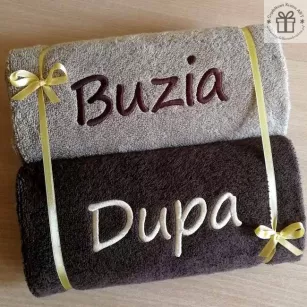 Super prezent - ręczniki z napisem BUZIA / DUPA lub z Twoim dowolnym napisem