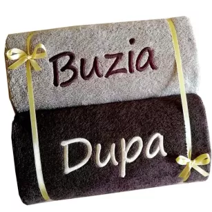 Super prezent - ręczniki z napisem BUZIA / DUPA lub z Twoim dowolnym napisem