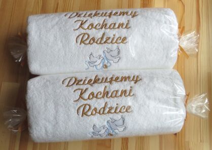 Ręczniki z haftem - prezent na Podziękowania dla Rodziców, Ślub - komplet 70x140 cm