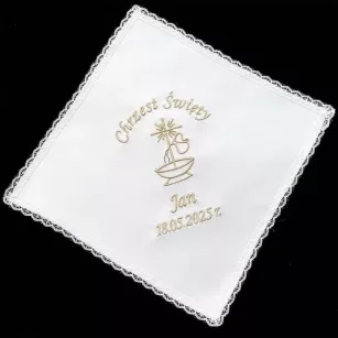Szatka do Chrztu Świętego z indywidualnym haftem - z imieniem, datą, napisem