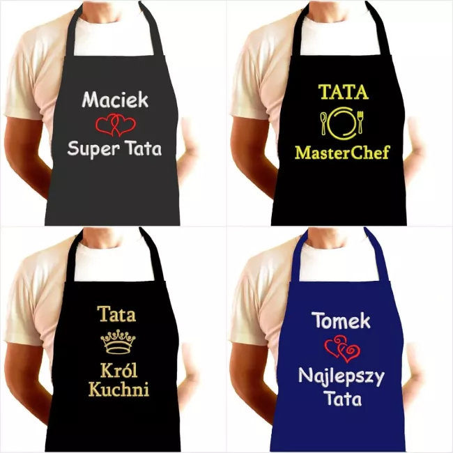 Prezent personalizowany na Dzień Ojca - fartuch z napisem, haftem