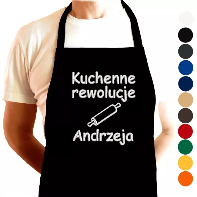 Prezent na imieniny Andrzeja, Andrzejki - fartuch kuchenny z haftem, imieniem