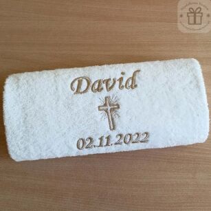 Ręcznik na Chrzest Prawosławny z haftem - imię data krzyż