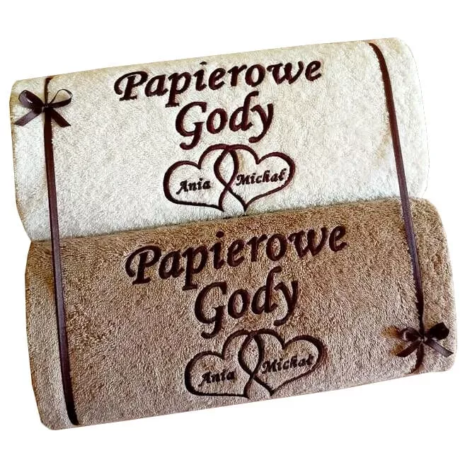 Prezent na Rocznicę Ślubu (Papierowe Gody) - ręczniki haftowane