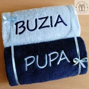 Ręcznik z napisem BUZIA / PUPA - śmieszny prezent