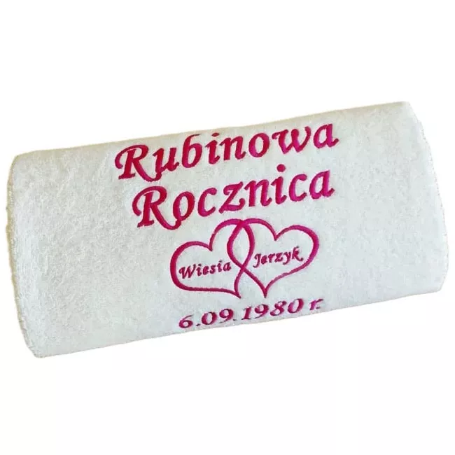 Prezent na rocznicę ślubu - ręcznik z dedykacją, haftem