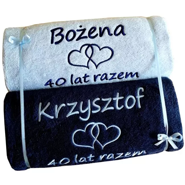 Prezent na 40 Rocznicę Ślubu - Rubinowe Gody - ręczniki z haftem