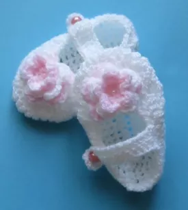 Buciki szydełkowe - KOLEKCJA KWIATY butki niemowlęce na chrzest narodziny sesja foto noworodek prezent niemowlę do chrztu