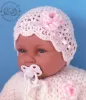 Czapeczki szydełkowe - KOLEKCJA KWIATY czapeczka szydełkowa czapka niemowlęca na chrzest do chrztu narodziny roczek - 3
