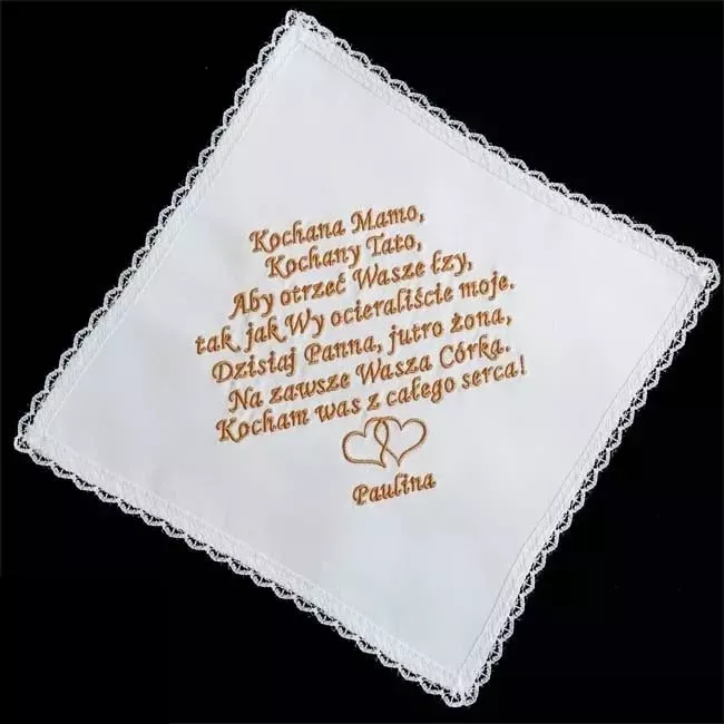 Podziękowania dla Rodziców - chusteczka personalizowana z haftowaną dedykacją