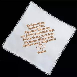 Haftowana chusteczka z dedykacją - Podziękowania dla Rodziców prezent
