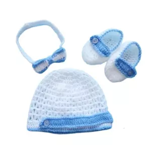 Komplet szydełkowy 3-cz. czapeczka+buciki+muszka KOLEKCJA KLASYCZNA